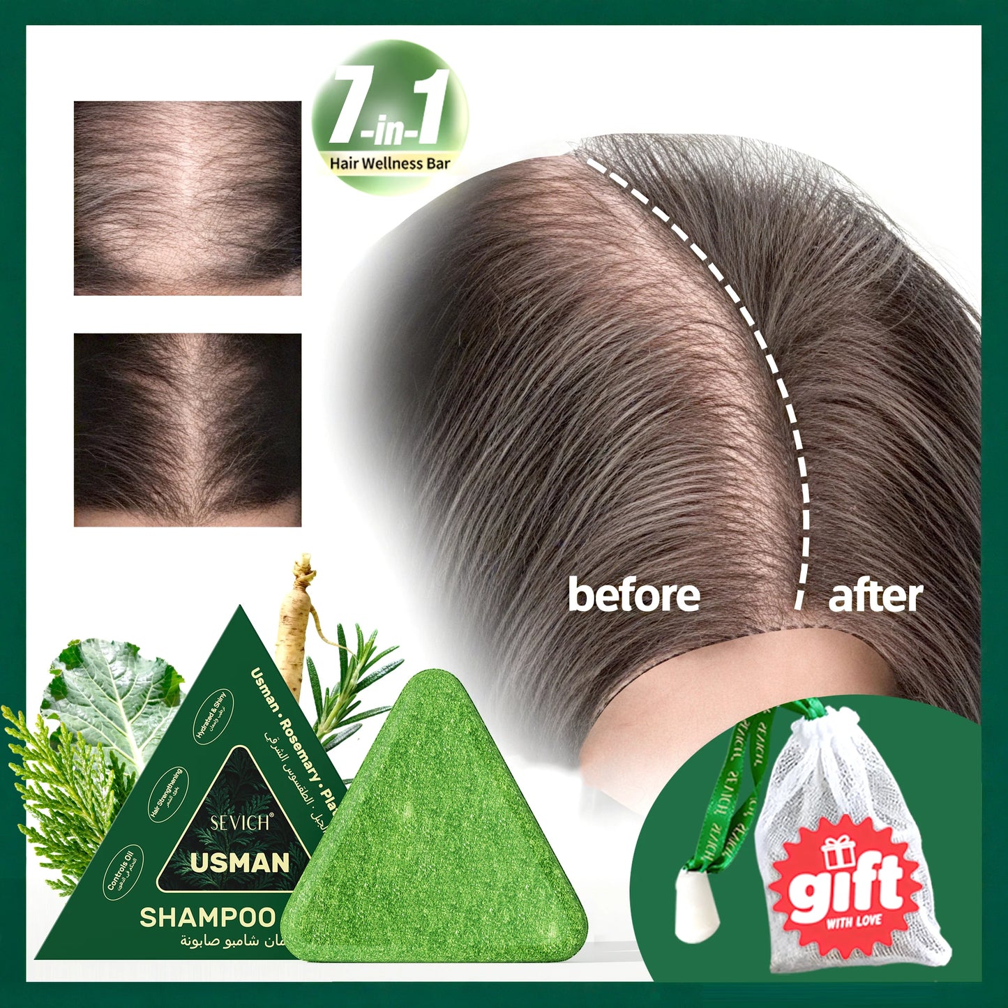 120g Usman Grass & Platycladus Shampoo Soap Strengthen Hair Root Growth Shampoo Bar Natural Herbal Hair loss treatment Hair Care